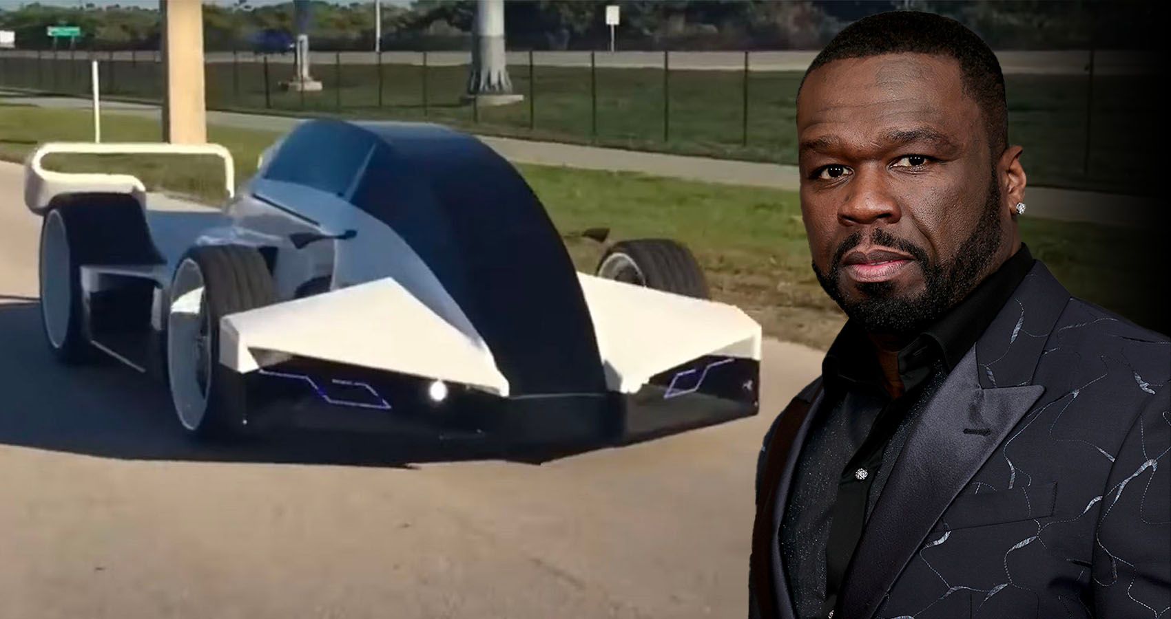 50 Cent avec façade de voiture Jet éclairante blanche