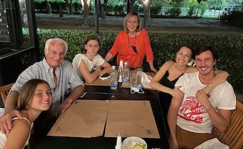 Roberto García Moritán with his parents, Roberto and Lucila, his children Santino and Delfina, and his wife, Pampita